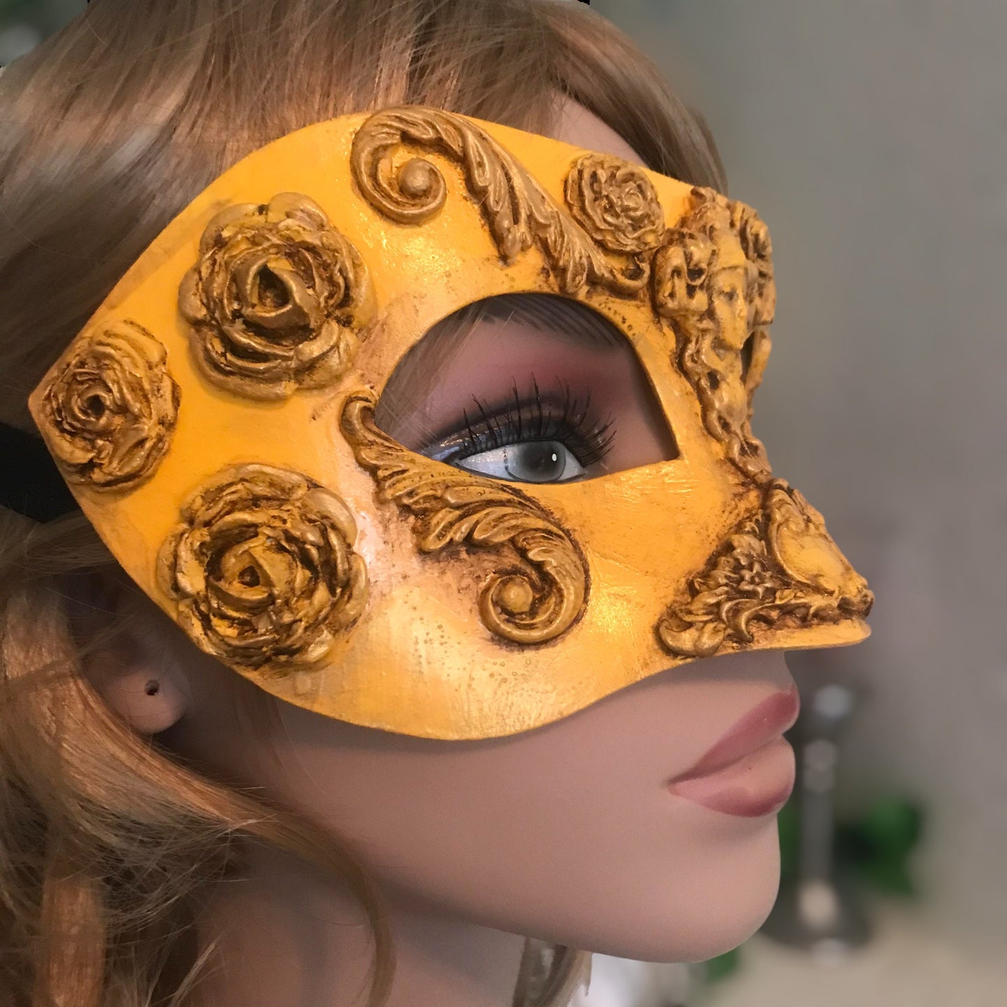 Yellow Masquerade Ball Mask, Party Mask, Masquerade Mask, Handmade Mask, Roses, Masks for Women, Purim Mask, Burning Man Mask, Wedding Mask