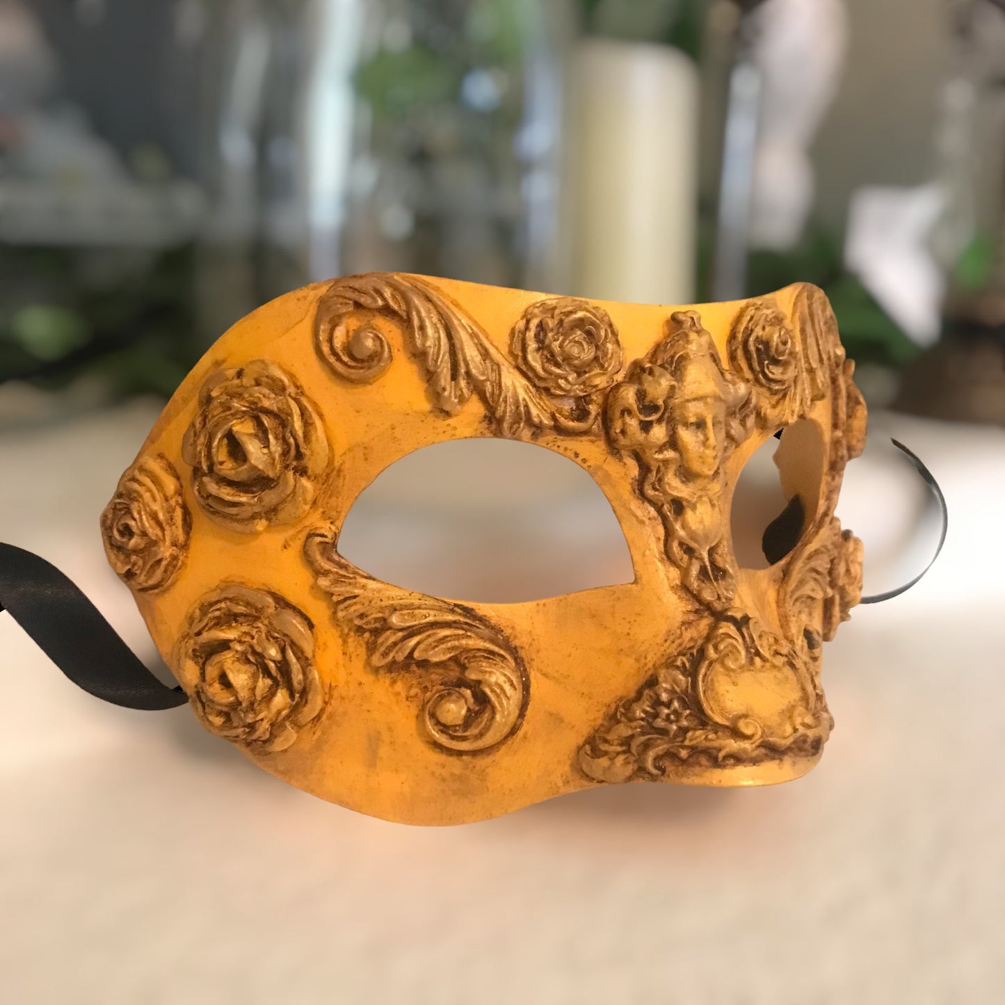Yellow Masquerade Ball Mask, Party Mask, Masquerade Mask, Handmade Mask, Roses, Masks for Women, Purim Mask, Burning Man Mask, Wedding Mask