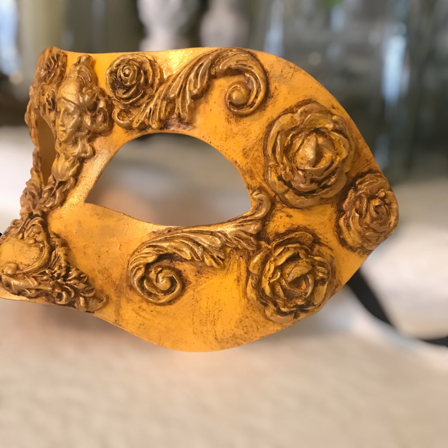 Yellow Masquerade Ball Mask, Party Mask, Masquerade Mask, Handmade Mask, Roses, Masks for Women, Purim Mask, Burning Man Mask, Wedding Mask