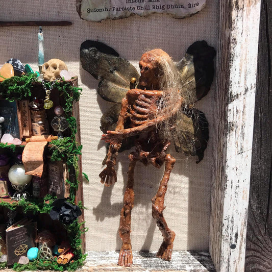 Mummified Dead Female Dark Fairy, Shadowbox, fairycore, oddities,goblincore, taxidermy, shadow Box