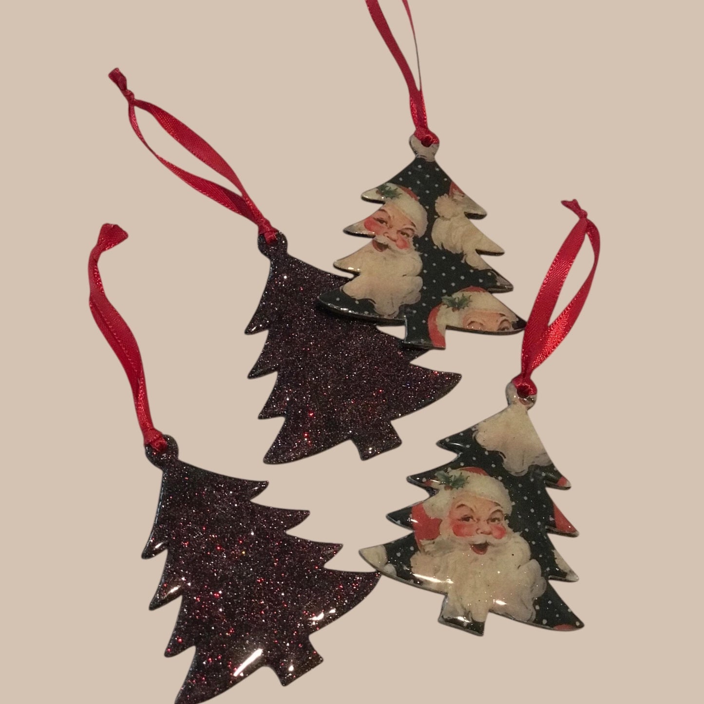 Vintage Inspired Santa Christmas Tree Ornaments – Handmade Double-Sided Wood Ornament