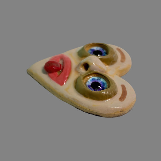Handmade Creepling Heart Magnet: Quirky Two-Eyed Sculpture, Collectible Gift Monster