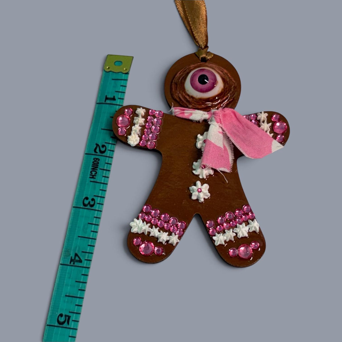 Hand-Painted One-Eyed Gingerbread Man Ornament | Whimsical Folk Art Christmas Decoration