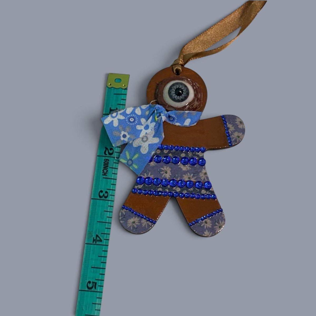 Hand-Painted One-Eyed Gingerbread Man Ornament | Whimsical Folk Art Christmas Decoration