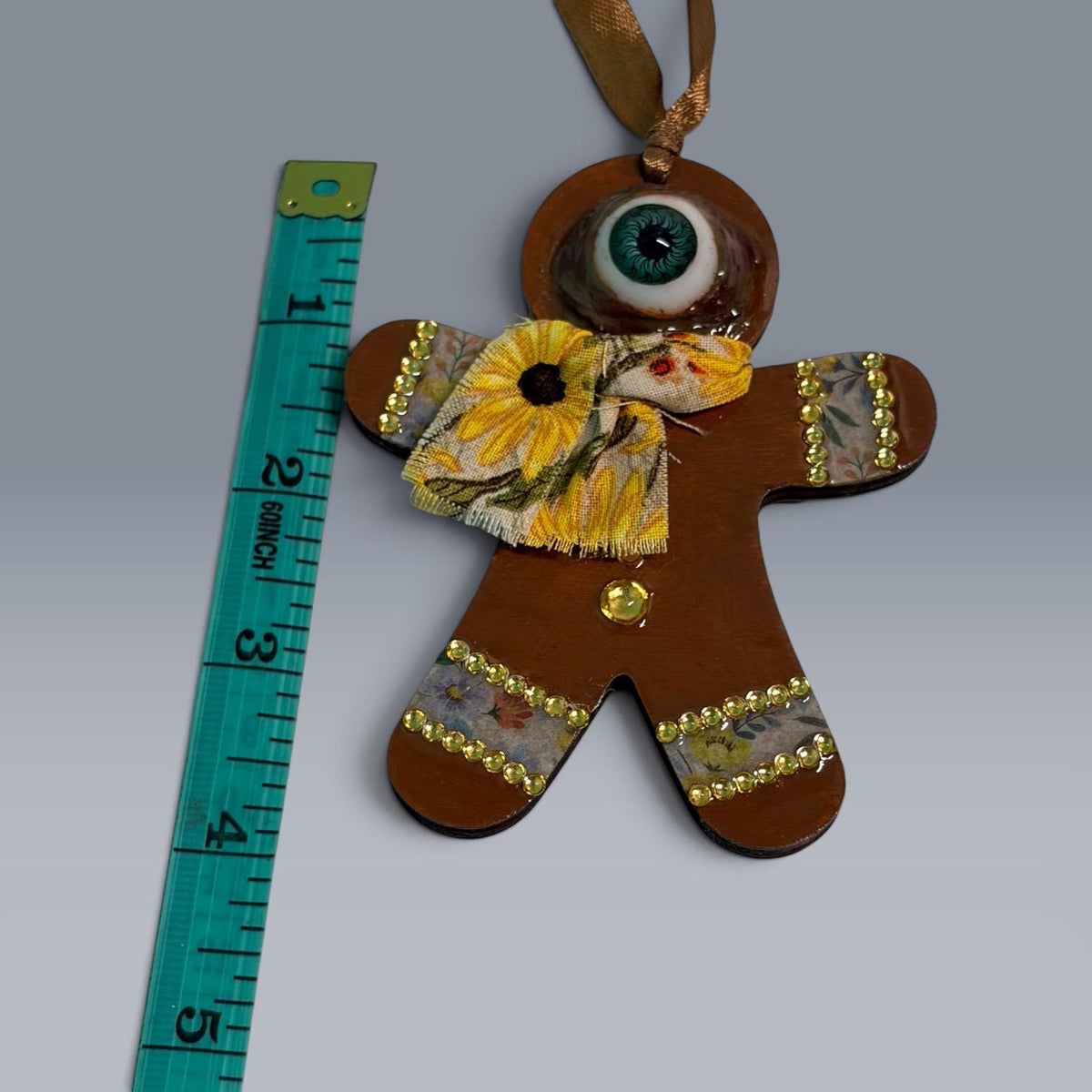 Hand-Painted One-Eyed Gingerbread Man Ornament Whimsical Folk Art Christmas Decoration