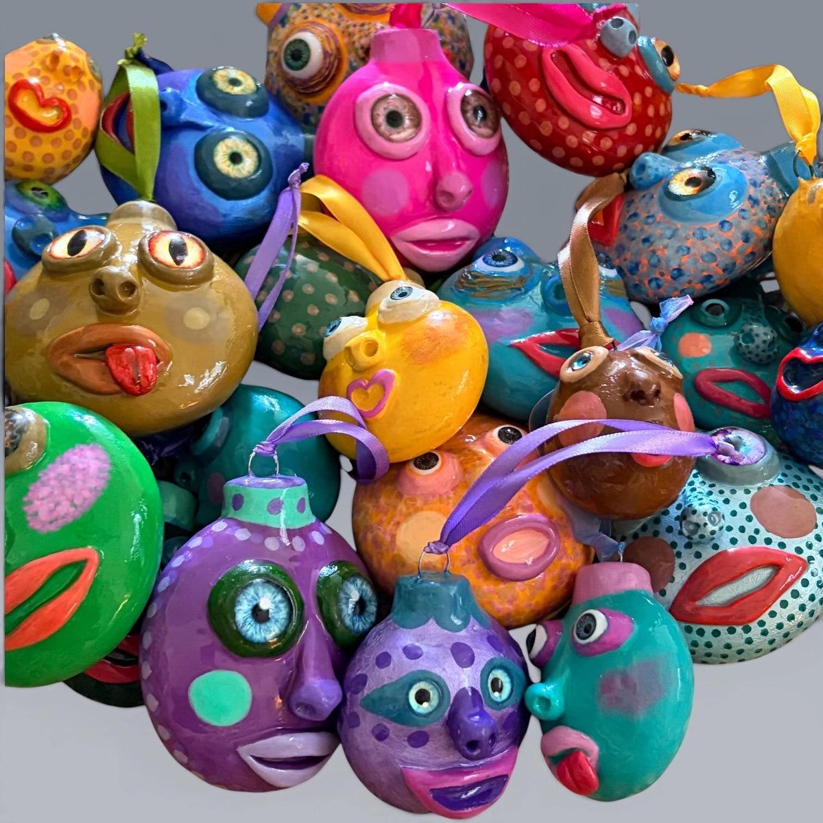 Whimsical Quirky Funny Face Artisan Ornament Handmade Clay