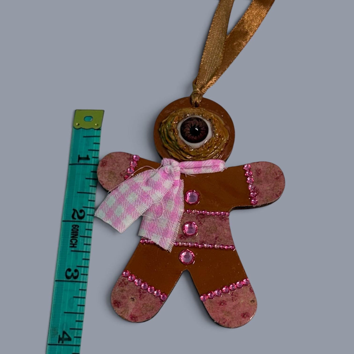 Hand-Painted One-Eyed Gingerbread Man Ornament Whimsical Folk Art Christmas Decoration