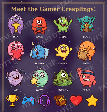 Gamer Creepling Emote Pack Twitch Discord Gaming Monster Faces Sub Badges Streamer Chat Graphics Victory Funny Bundle