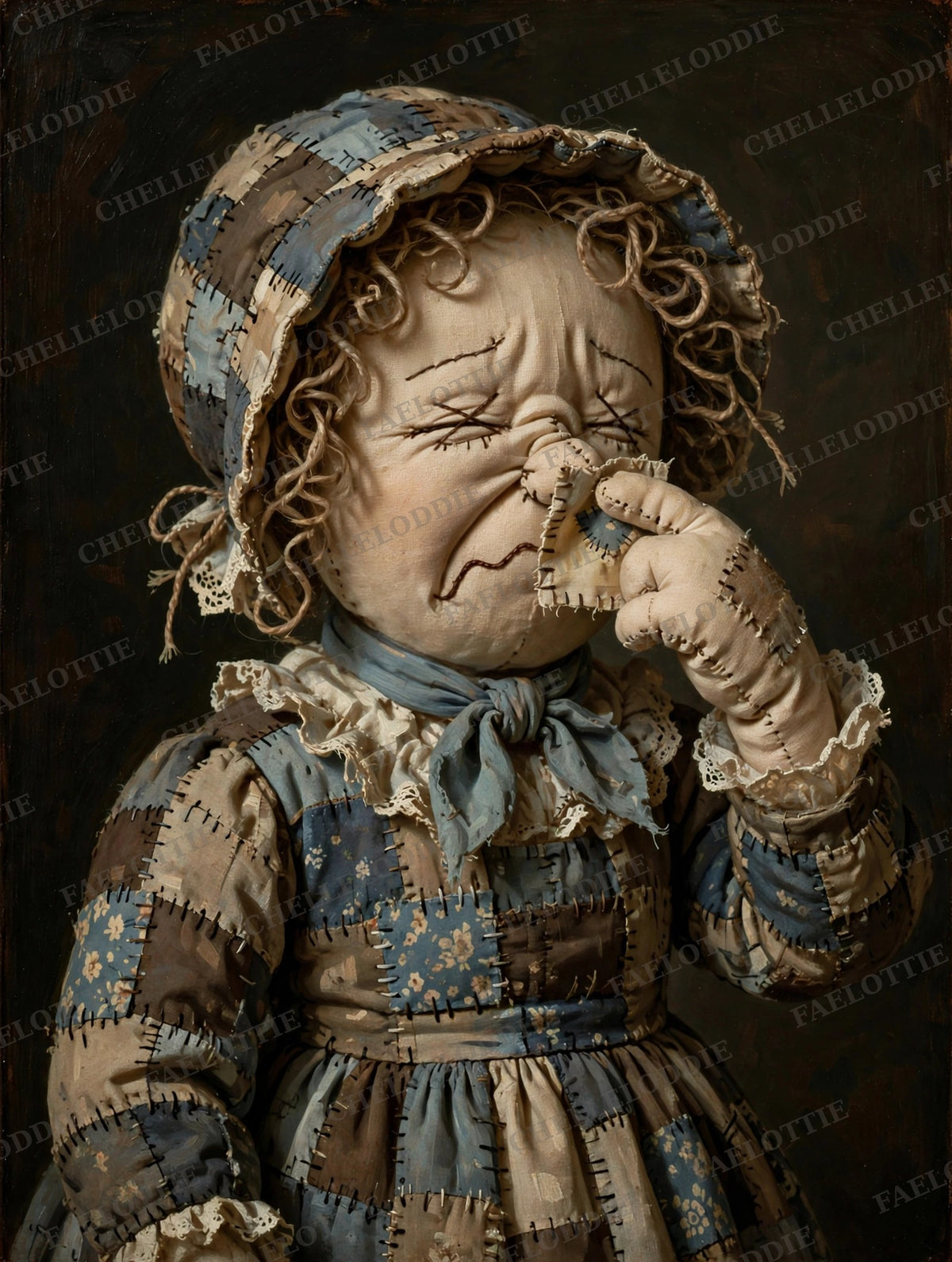 Rag Doll Portrait Set: Vintage Oil Painting Style, Stink Face Bathroom Humor