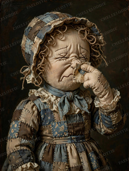 Rag Doll Portrait Set: Vintage Oil Painting Style, Stink Face Bathroom Humor
