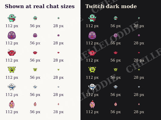 Winter Creepling Emote Pack — 12 Creepy Cute Monster Emotes + 6 Badges for Twitch and Discord