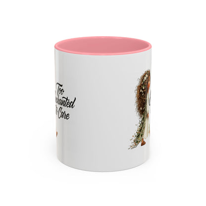 Coffee Mug – "Too Haunted To Care" Witchy Skull Accent Mug (Two-Tone, 11/15oz)