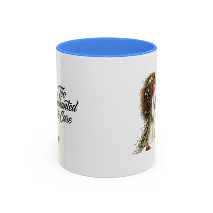 Coffee Mug – "Too Haunted To Care" Witchy Skull Accent Mug (Two-Tone, 11/15oz)