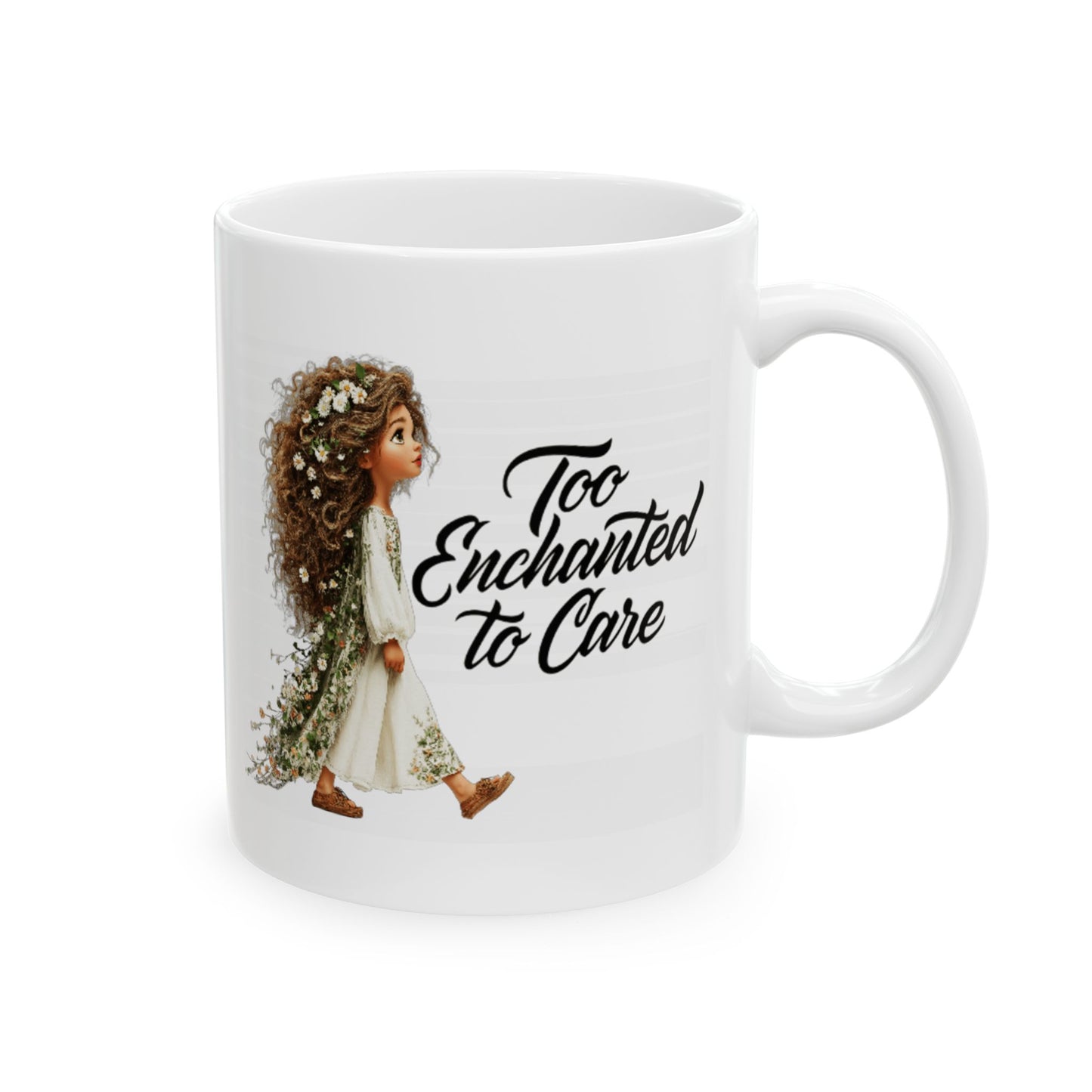 Inspirational Floral Woman Ceramic Mug — "Too Haunted to Care" Coffee Cup (11oz/15oz)