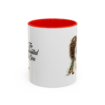 Coffee Mug – "Too Haunted To Care" Witchy Skull Accent Mug (Two-Tone, 11/15oz)