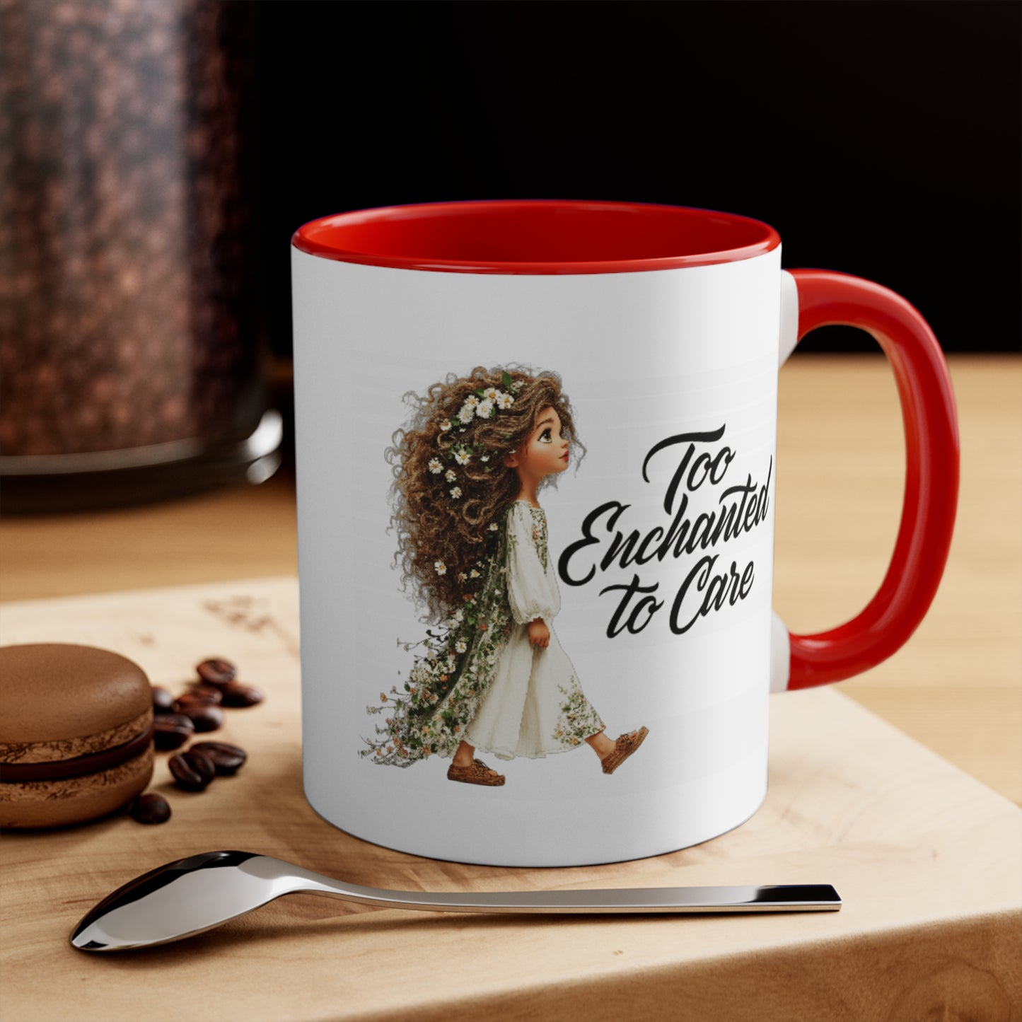 Pink Accent Ceramic Mug — Cozy Floral Dog Illustration