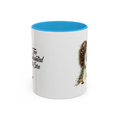 Coffee Mug – "Too Haunted To Care" Witchy Skull Accent Mug (Two-Tone, 11/15oz)