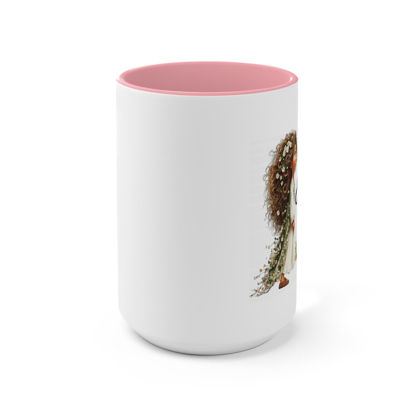 Pink Accent Ceramic Mug — Cozy Floral Dog Illustration