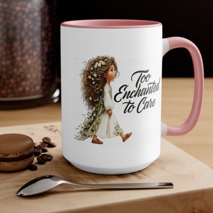 Pink Accent Ceramic Mug — Cozy Floral Dog Illustration