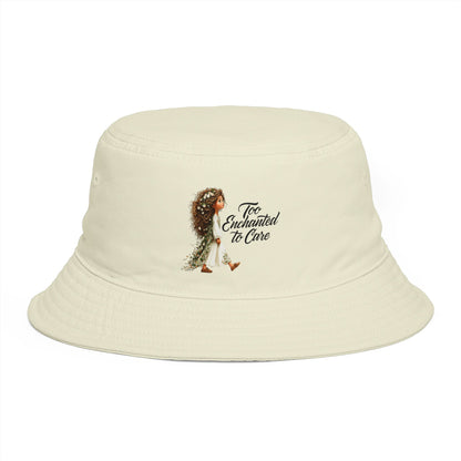 Bucket Hat - 'Too Beautiful to Care' Floral Girl Embroidered Sun Hat