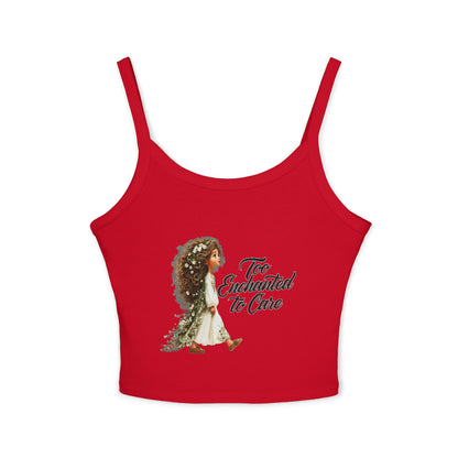 Spaghetti Tank Top — "Too Enchanted to Care" Fairy Girl Graphic