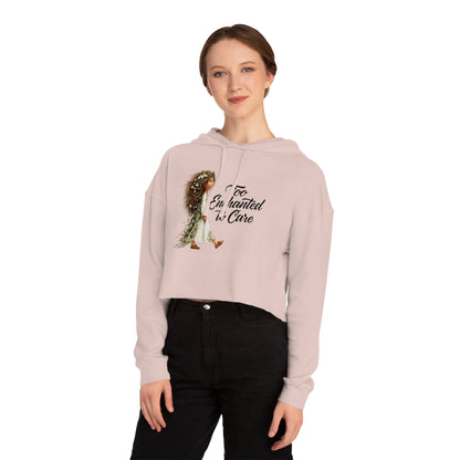 Cropped Hoodie - "Too Enchanted to Care" Boho Girl Graphic