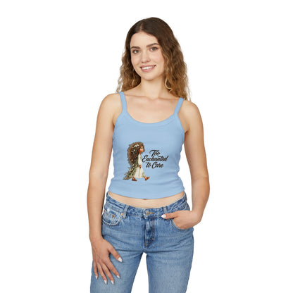Spaghetti Tank Top — "Too Enchanted to Care" Fairy Girl Graphic