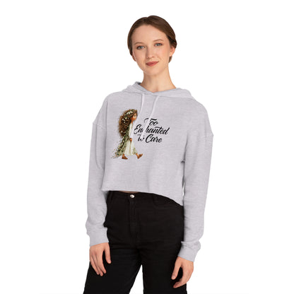 Cropped Hoodie - "Too Enchanted to Care" Boho Girl Graphic