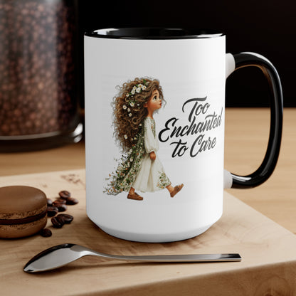 Pink Accent Ceramic Mug — Cozy Floral Dog Illustration