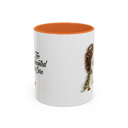 Coffee Mug – "Too Haunted To Care" Witchy Skull Accent Mug (Two-Tone, 11/15oz)