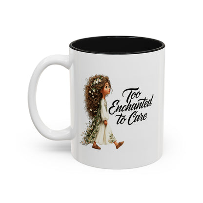 Coffee Mug – "Too Haunted To Care" Witchy Skull Accent Mug (Two-Tone, 11/15oz)