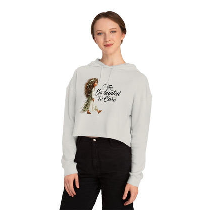 Cropped Hoodie - "Too Enchanted to Care" Boho Girl Graphic