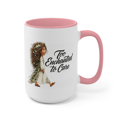 Pink Accent Ceramic Mug — Cozy Floral Dog Illustration