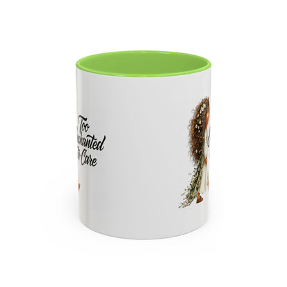 Coffee Mug – "Too Haunted To Care" Witchy Skull Accent Mug (Two-Tone, 11/15oz)