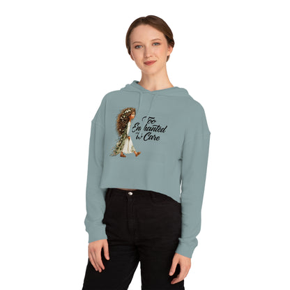 Cropped Hoodie - "Too Enchanted to Care" Boho Girl Graphic