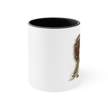 Pink Accent Ceramic Mug — Cozy Floral Dog Illustration