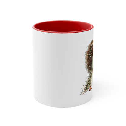Pink Accent Ceramic Mug — Cozy Floral Dog Illustration