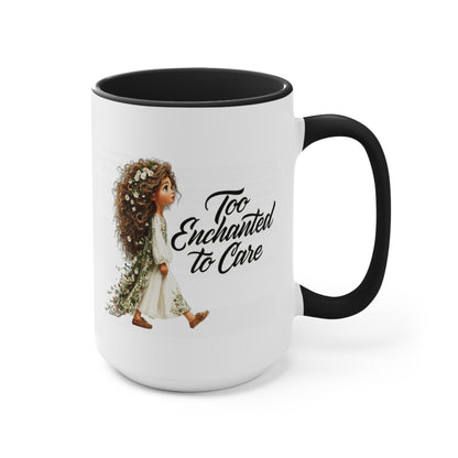 Pink Accent Ceramic Mug — Cozy Floral Dog Illustration