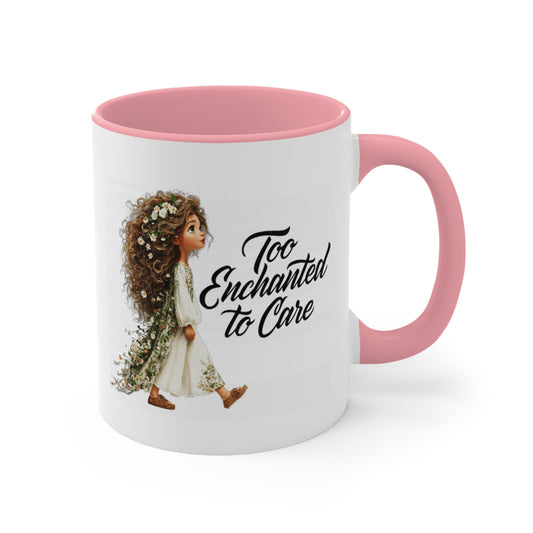 Pink Accent Ceramic Mug — Cozy Floral Dog Illustration