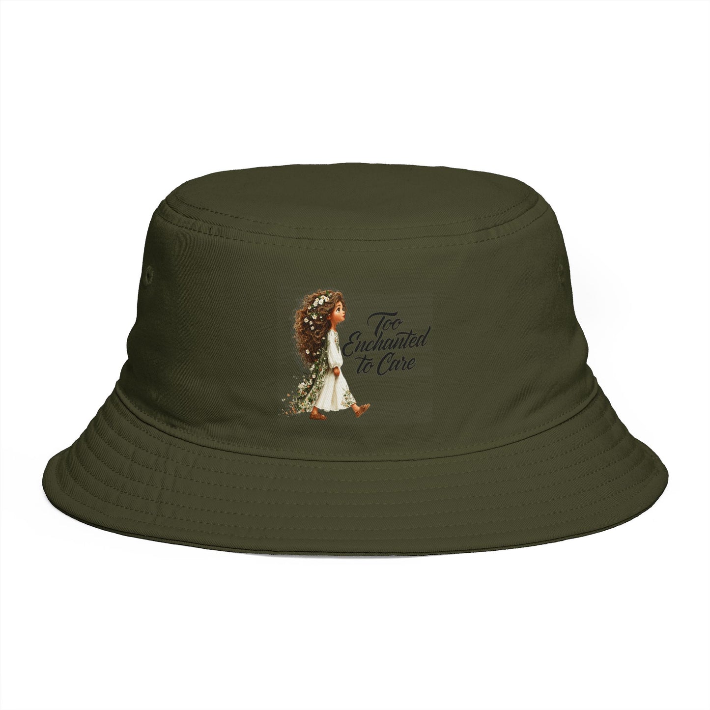 Bucket Hat - 'Too Beautiful to Care' Floral Girl Embroidered Sun Hat