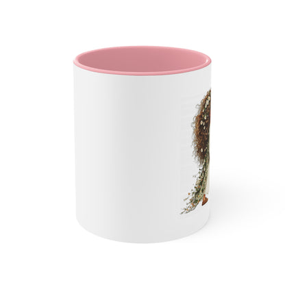 Pink Accent Ceramic Mug — Cozy Floral Dog Illustration