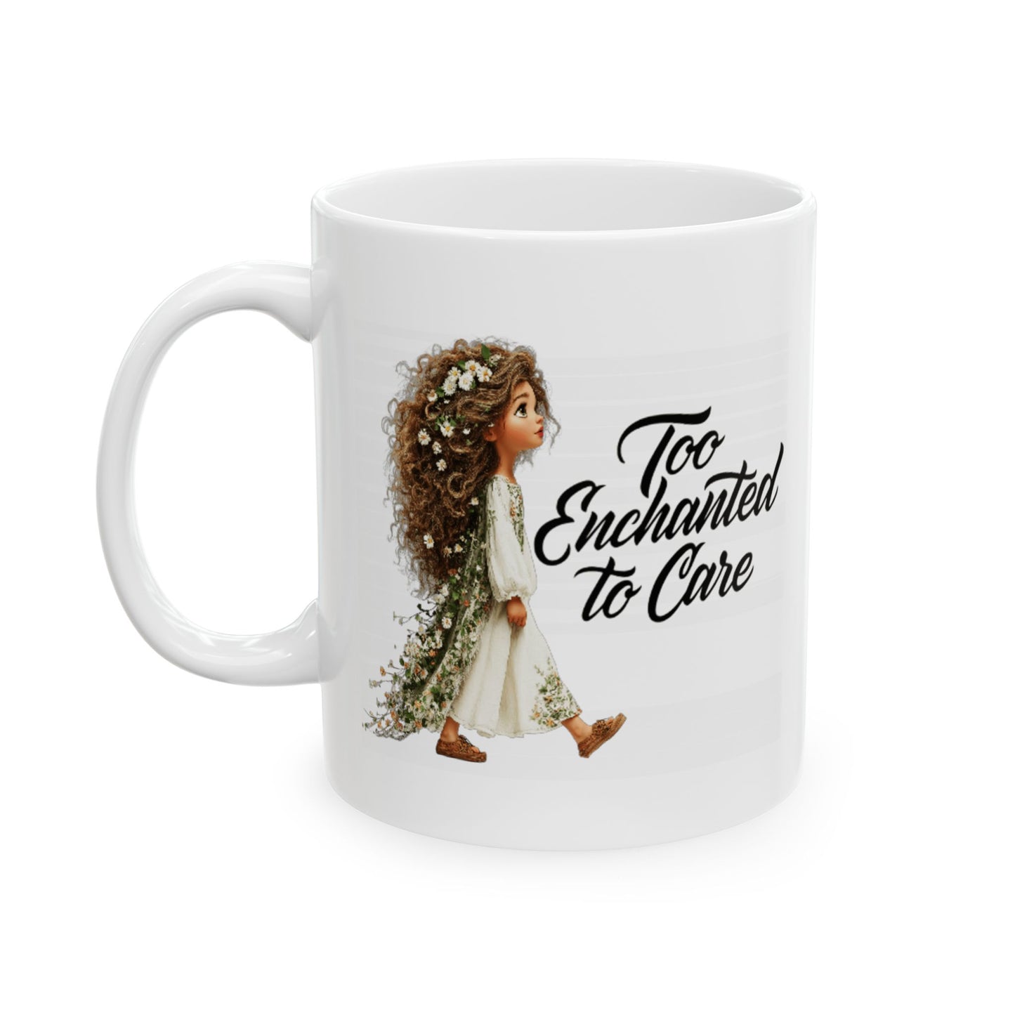 Inspirational Floral Woman Ceramic Mug — "Too Haunted to Care" Coffee Cup (11oz/15oz)