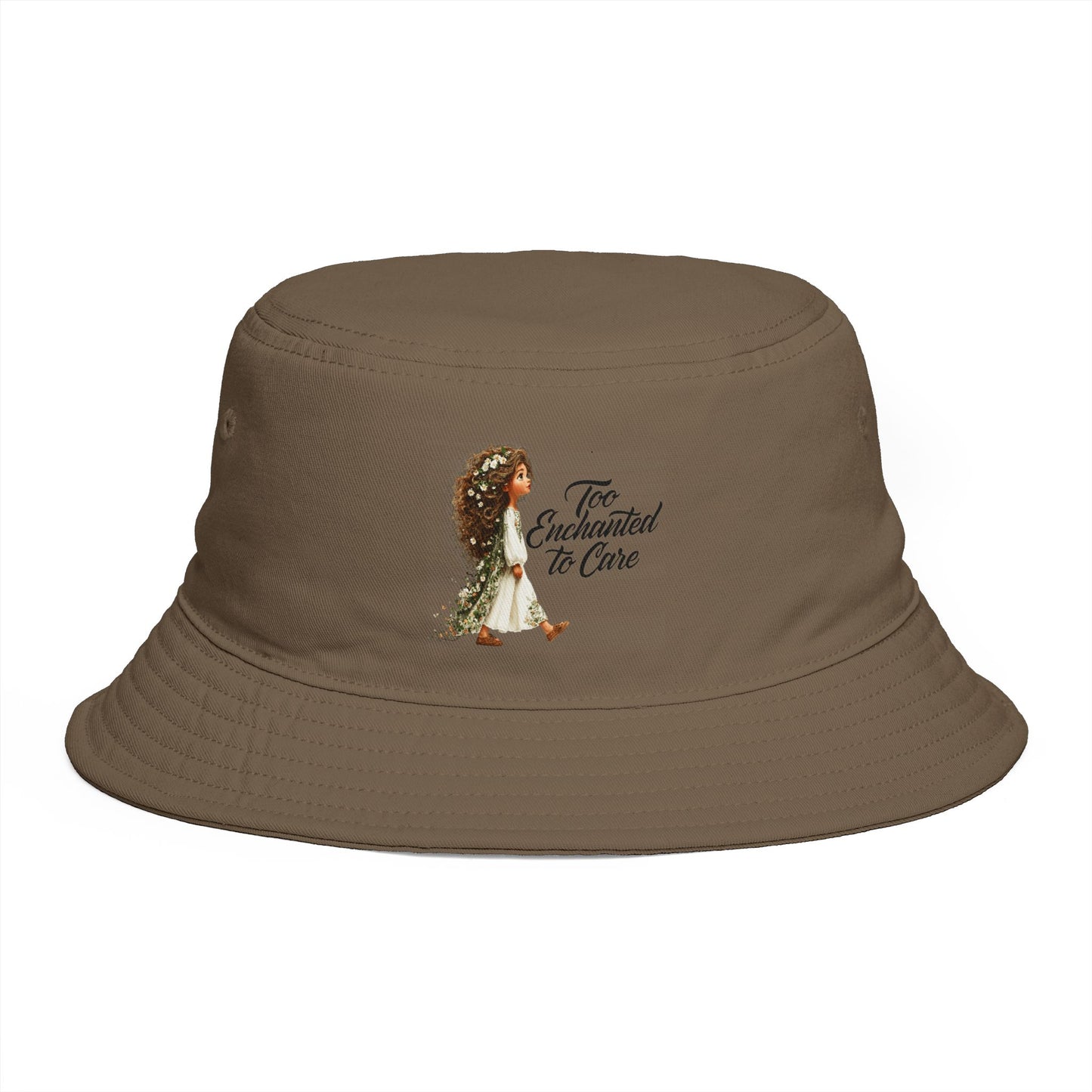 Bucket Hat - 'Too Beautiful to Care' Floral Girl Embroidered Sun Hat