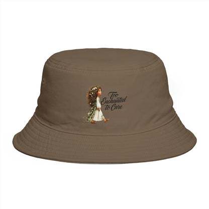 Bucket Hat - 'Too Beautiful to Care' Floral Girl Embroidered Sun Hat