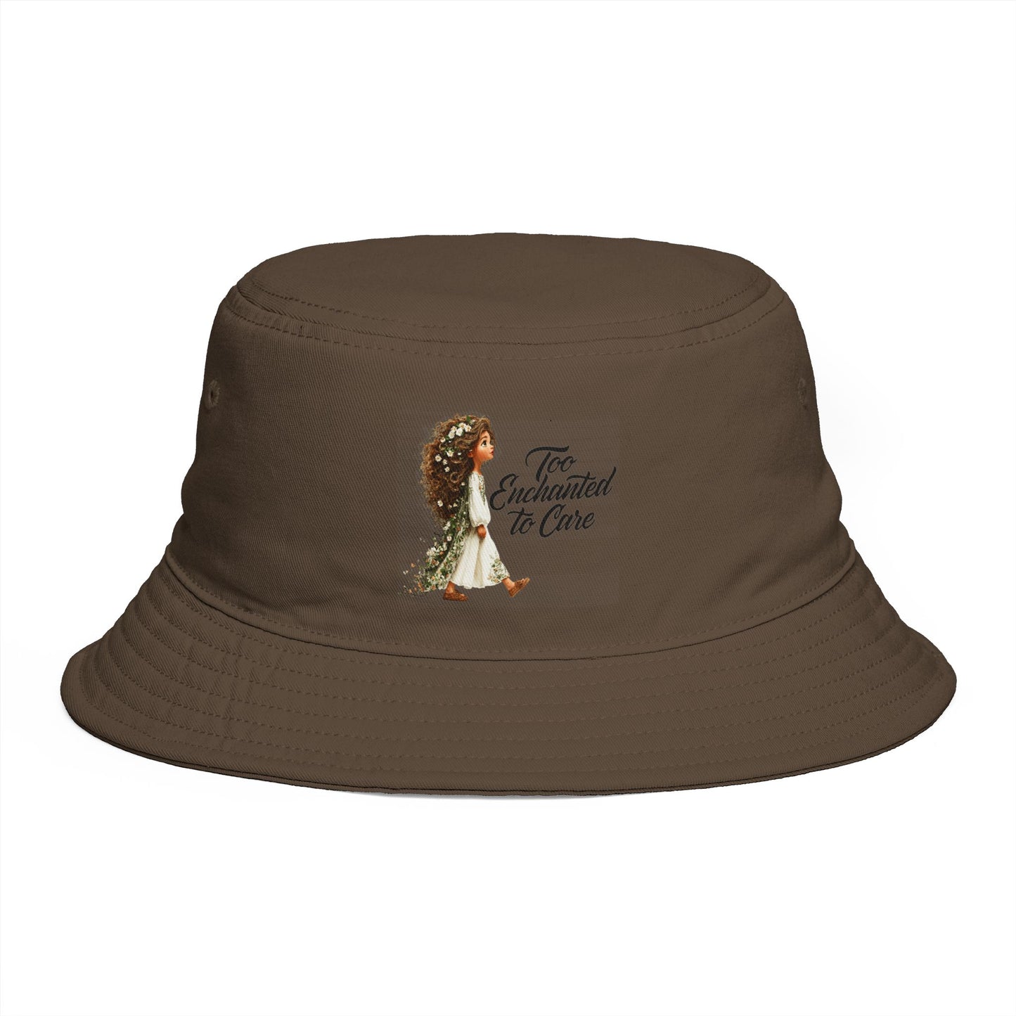Bucket Hat - 'Too Beautiful to Care' Floral Girl Embroidered Sun Hat