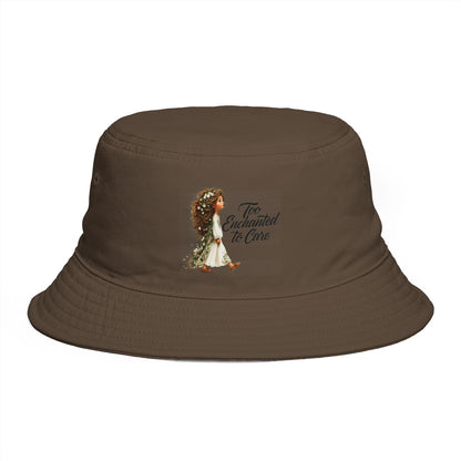 Bucket Hat - 'Too Beautiful to Care' Floral Girl Embroidered Sun Hat