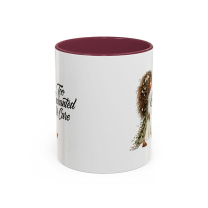 Coffee Mug – "Too Haunted To Care" Witchy Skull Accent Mug (Two-Tone, 11/15oz)