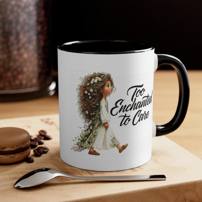 Pink Accent Ceramic Mug — Cozy Floral Dog Illustration