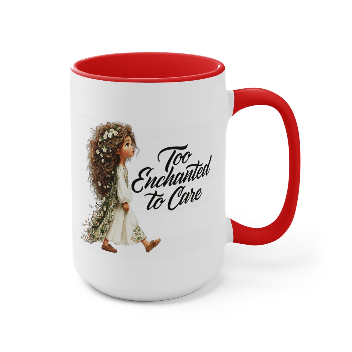 Pink Accent Ceramic Mug — Cozy Floral Dog Illustration