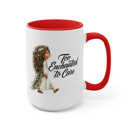 Pink Accent Ceramic Mug — Cozy Floral Dog Illustration